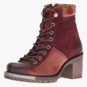 Fly London Leal Lace Up Zip Ankle Combat Wine Suede Leather Boots Sz 36